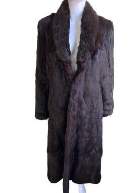 Vintage Genuine Fur Coat Full Length Maxi Brown Shawl Collar Womens S